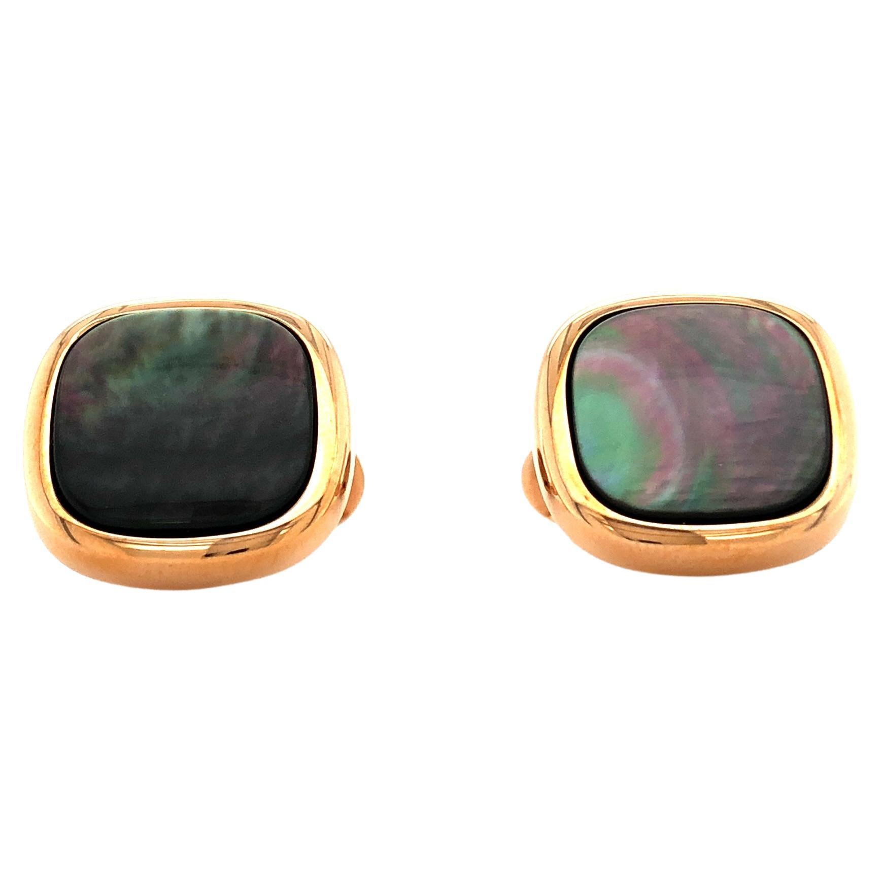 Square Cufflinks, Rounded Countours, 18k Rose Gold, Black Mother of Pearl For Sale