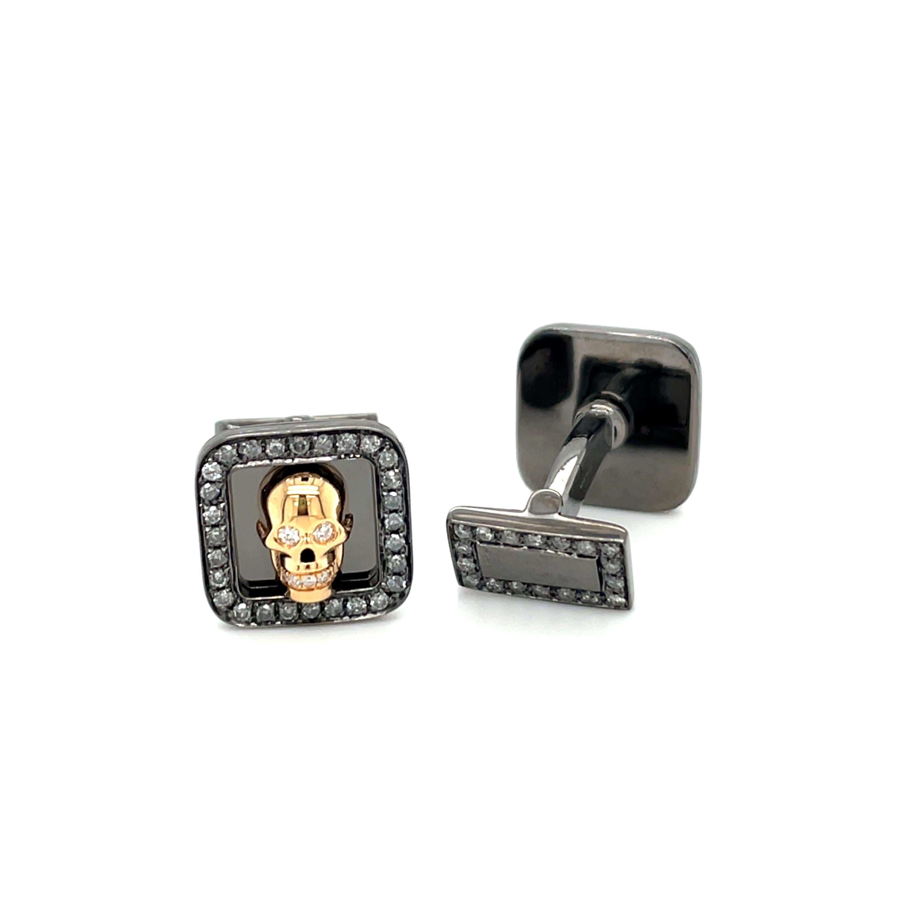 These 18K white gold special cufflinks are from Timeless  Collection. These very unique cufflinks are made with white gold (black rhodium) and gray diamonds  of 0.82 Carat. These cufflinks are a perfect upgrade to every special occasion.

This