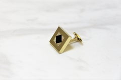 Square Cufflinks with Rhombus Black Onyx & Brilliant Diamonds 14Kt Yellow Gold