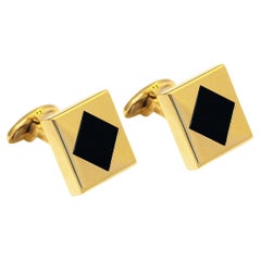 Square Cufflinks with Rhombus Black Onyx Centre in 14Kt Yellow Gold
