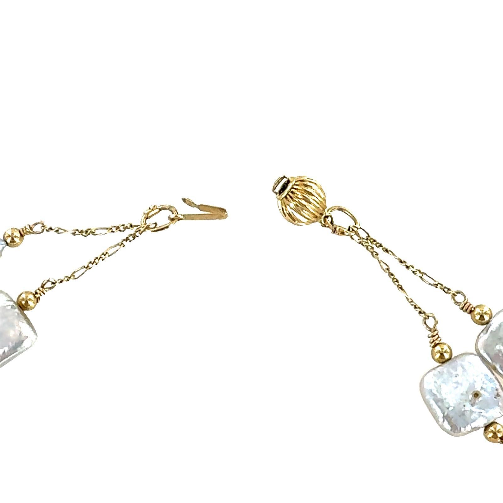 Taille carrée Collier à deux rangs de perles de culture carrées en or jaune 14 carats en vente
