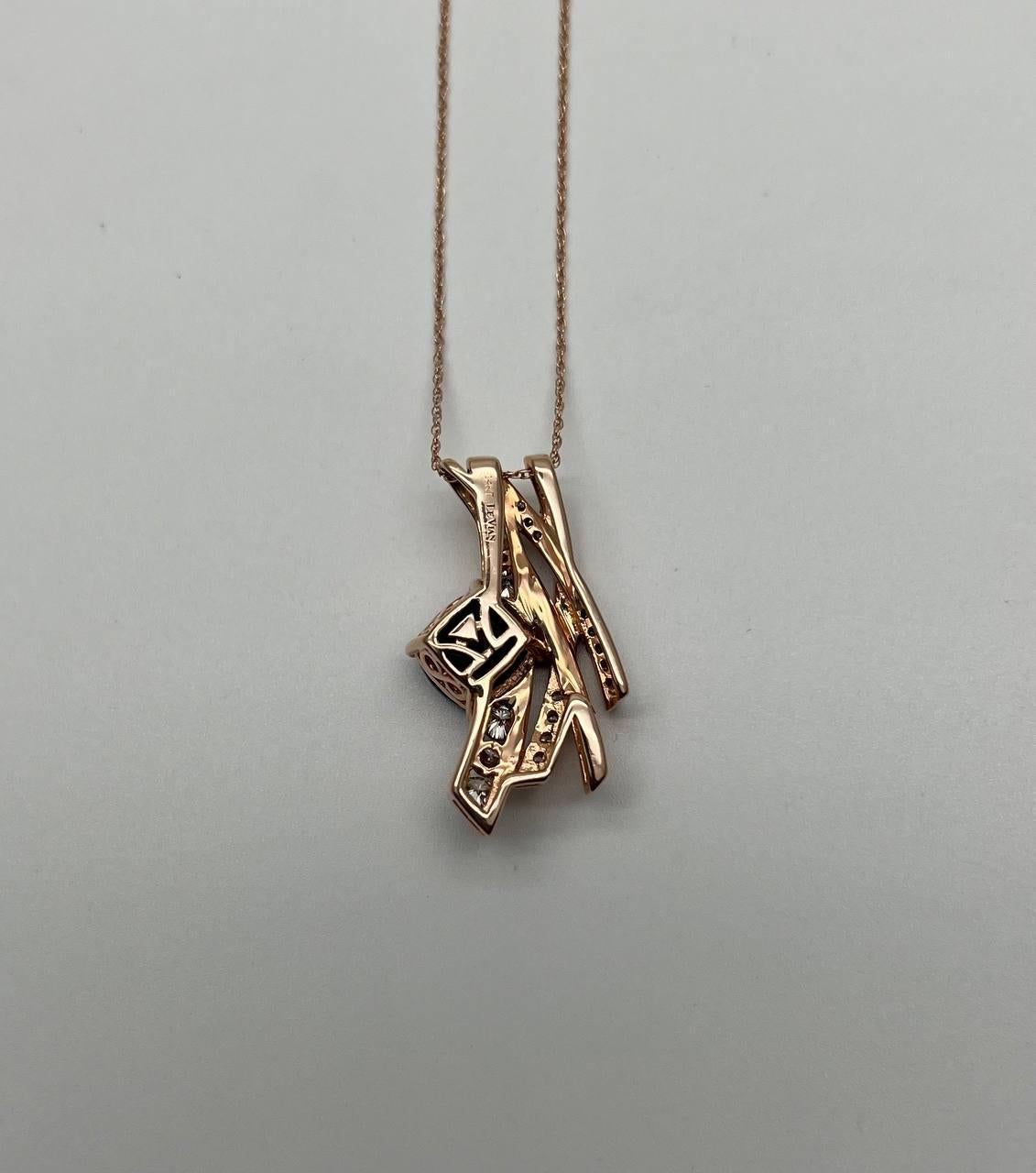 Cushion Cut Square Cushion Red Garnet White Diamonds 14K Rose Gold Pendant Necklace For Sale