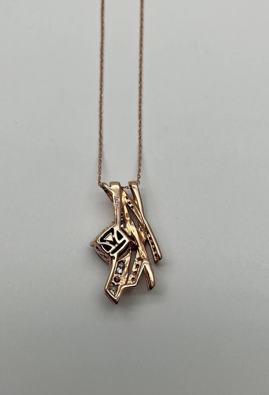 Square Cushion Red Garnet White Diamonds 14K Rose Gold Pendant Necklace In New Condition For Sale In Oakton, VA