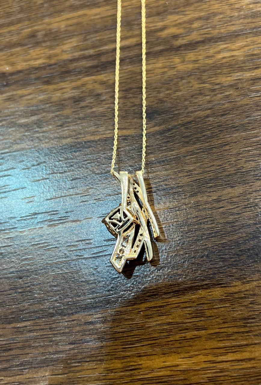 Square Cushion Red Garnet White Diamonds 14K Rose Gold Pendant Necklace For Sale 2
