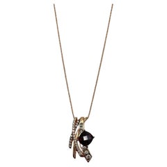 Square Cushion Red Garnet White Diamonds 14K Rose Gold Pendant Necklace