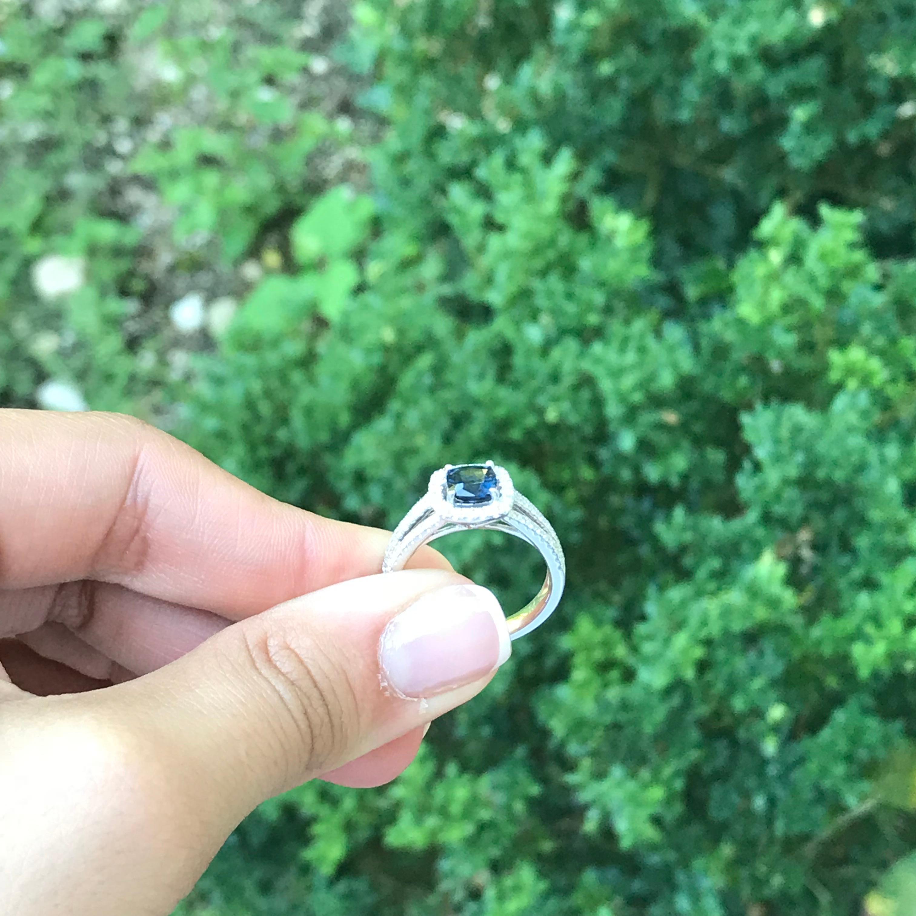 Square Cushion Sapphire Diamond Gold Ring 1