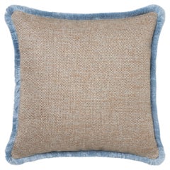 Square Cushion with Light-Blue Fringe