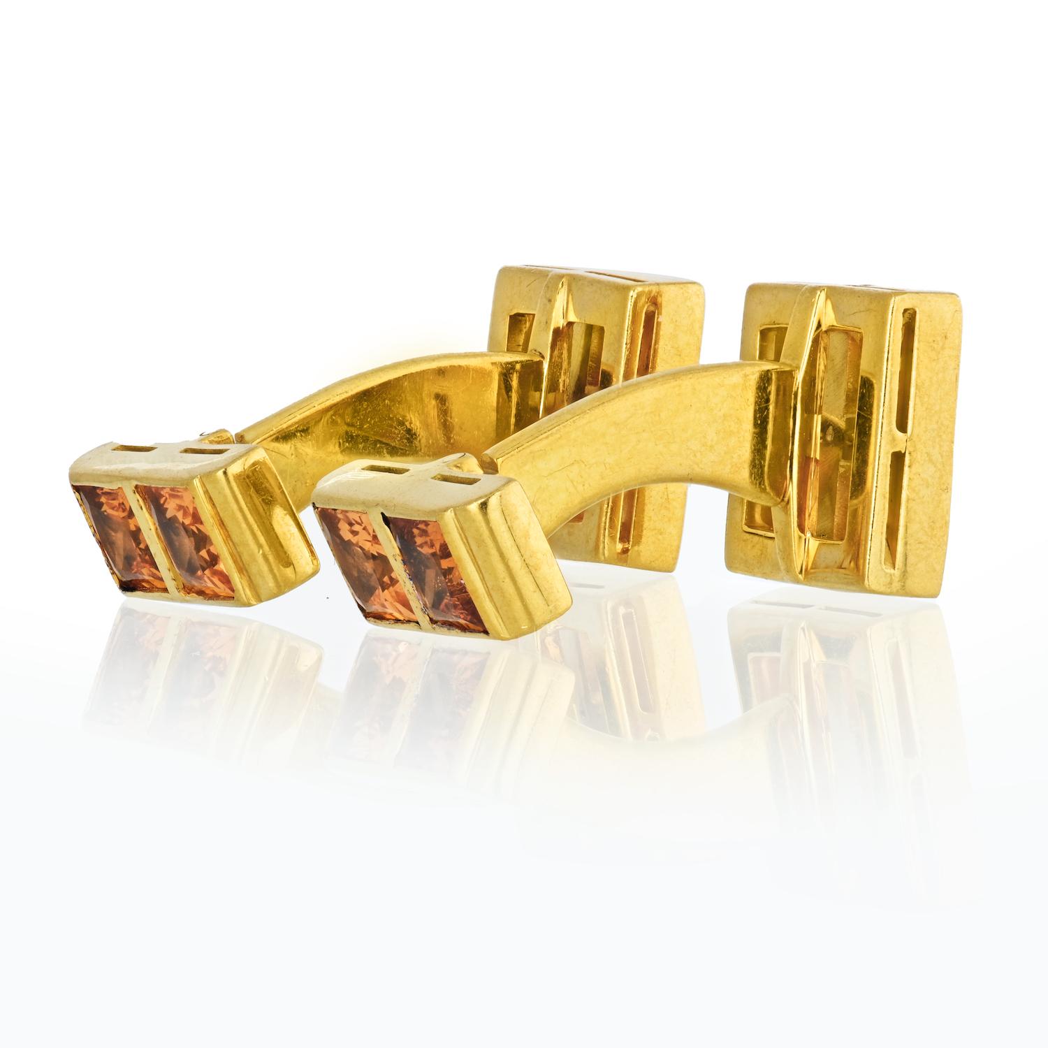 Modern Square-Cut 18 Karat Yellow Gold Citrine Cufflinks