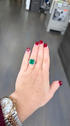 GIA-Certified Square-Cut 7.02 Carat Emerald and Diamond Three-Stone Ring