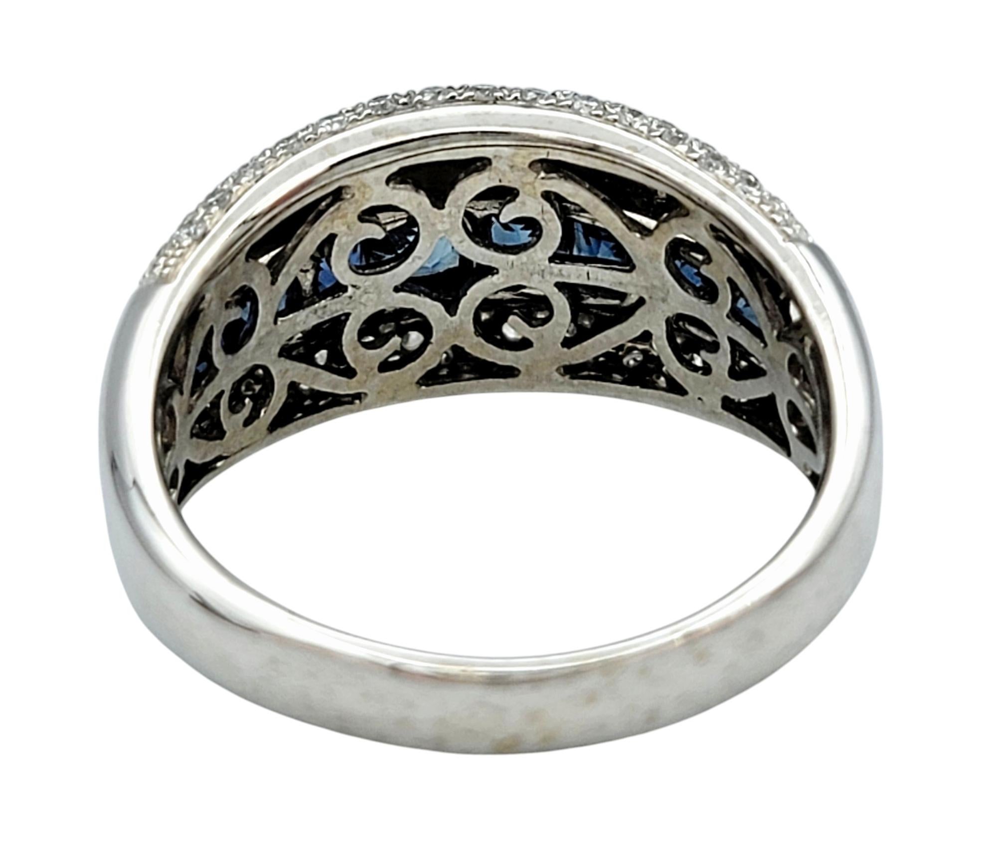 Square Cut Blue Sapphire and Diamond Multi-Row Band Ring in 14 Karat White Gold For Sale 1