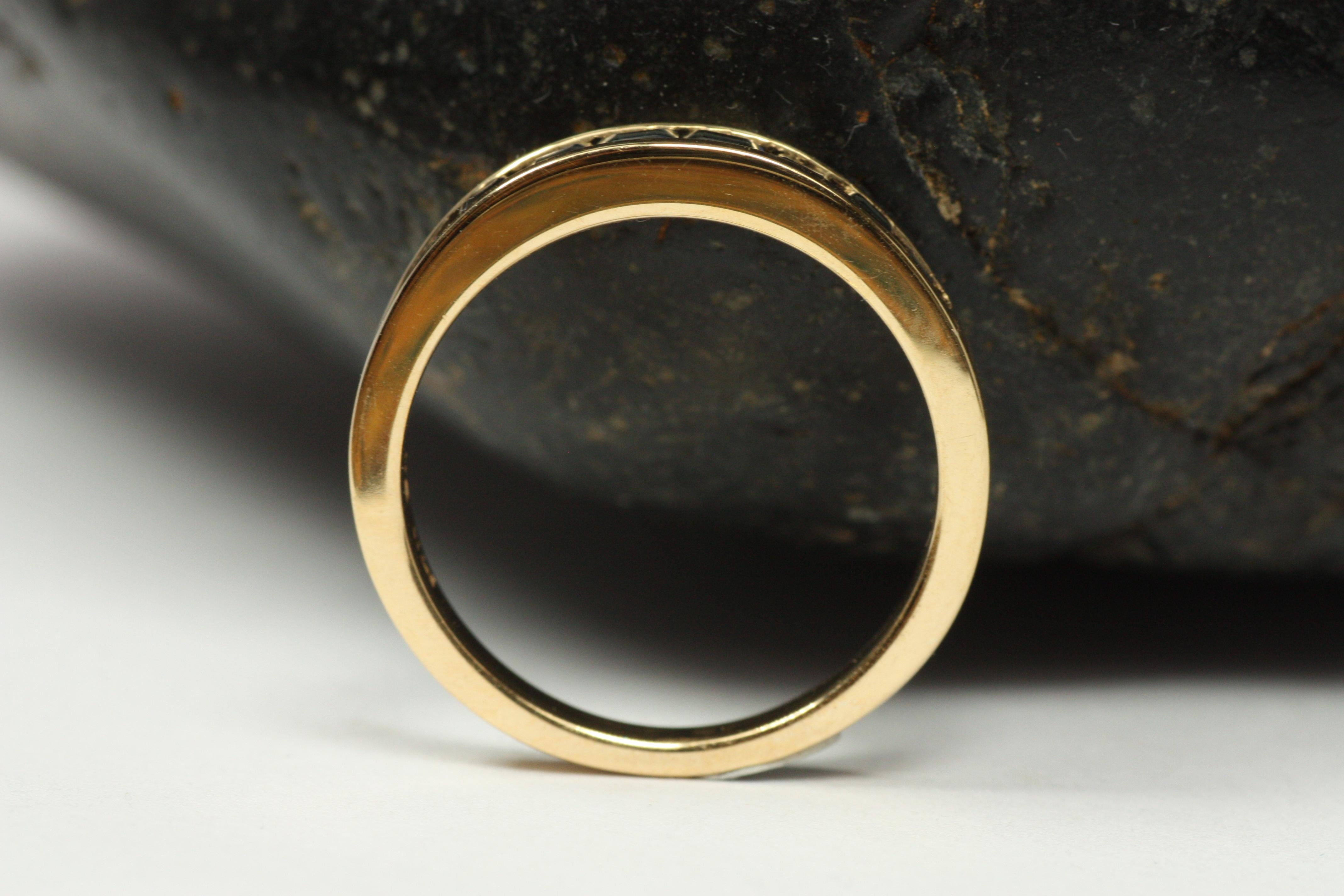 Square Cut Blue Sapphire Channel Set Gold Wedding Band For Sale 3