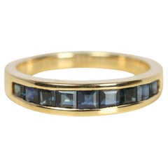 Square Cut Blue Sapphire Channel Set Gold Wedding Band