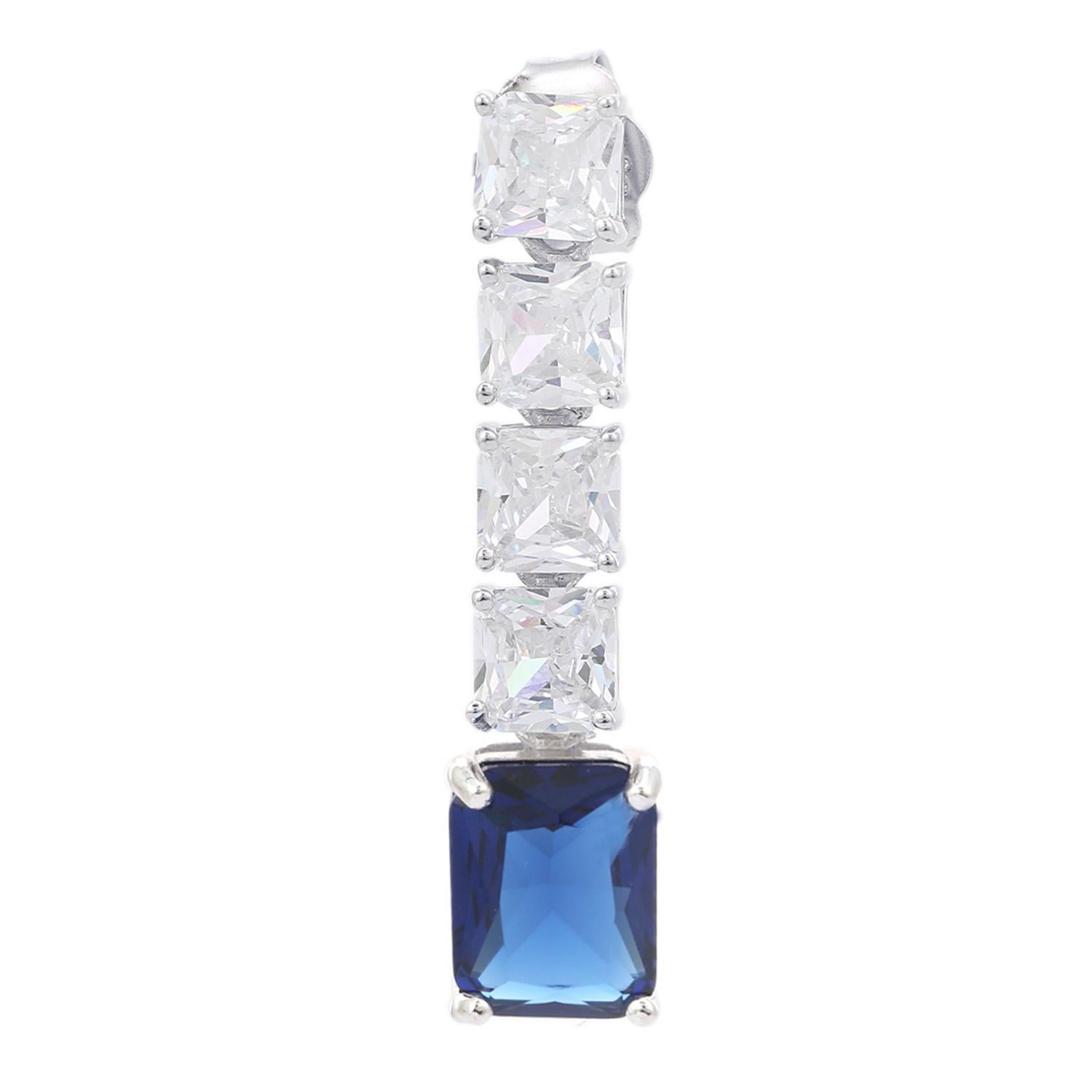 Art Deco Square Cut Blue Zirconia Linear Drop Earrings Gift for Her Made in 925 Silver For Sale