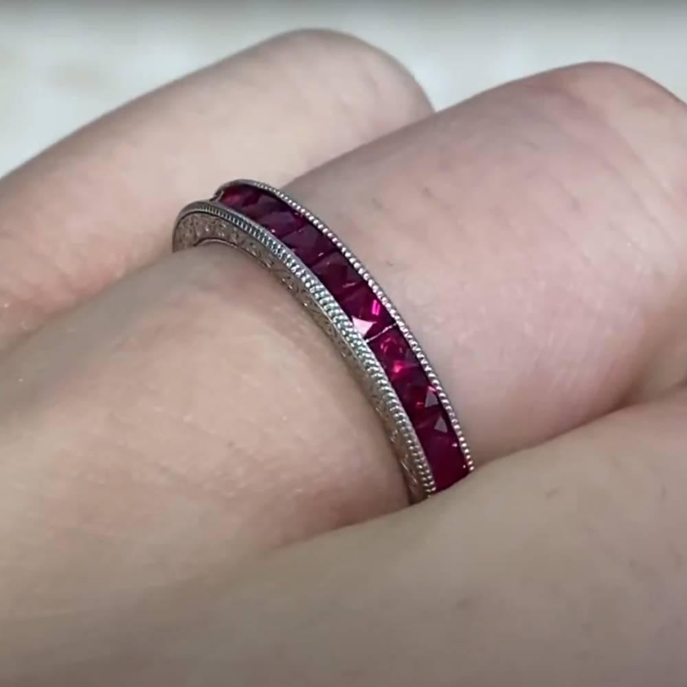 Square-Cut Burmese Ruby Band (Approx. 2-Carats), Platinum In Excellent Condition For Sale In New York, NY