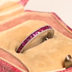 Ruby Wedding Band. 2ct Square Burma Ruby Eternity Band Platinum Engraved 2.80mm