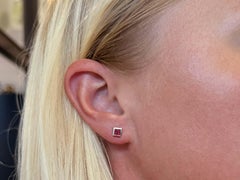 Square Cut Channel Set Ruby 14K White Gold Earrings