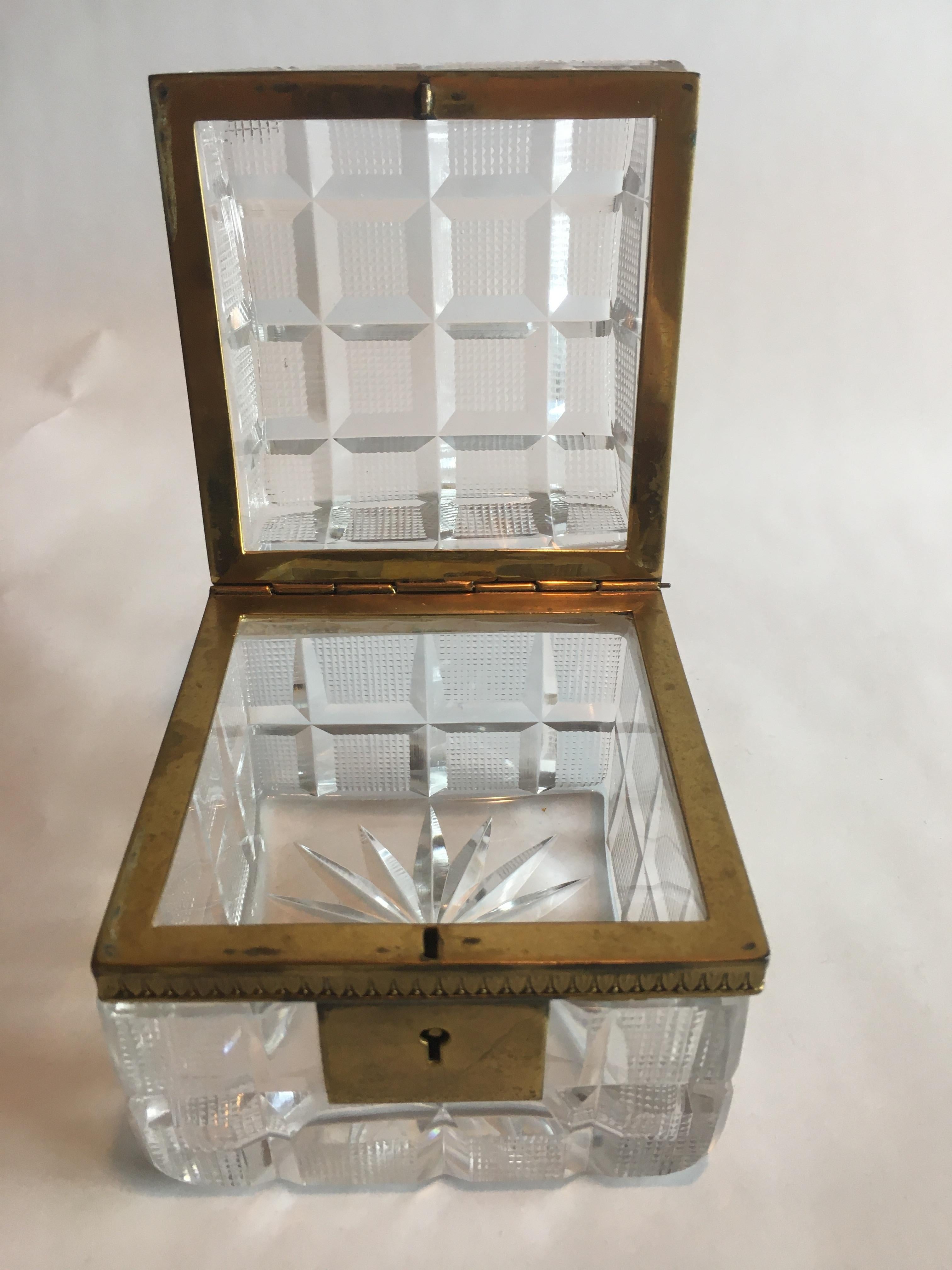 20th Century Square Cut Crystal Glass Box For Sale