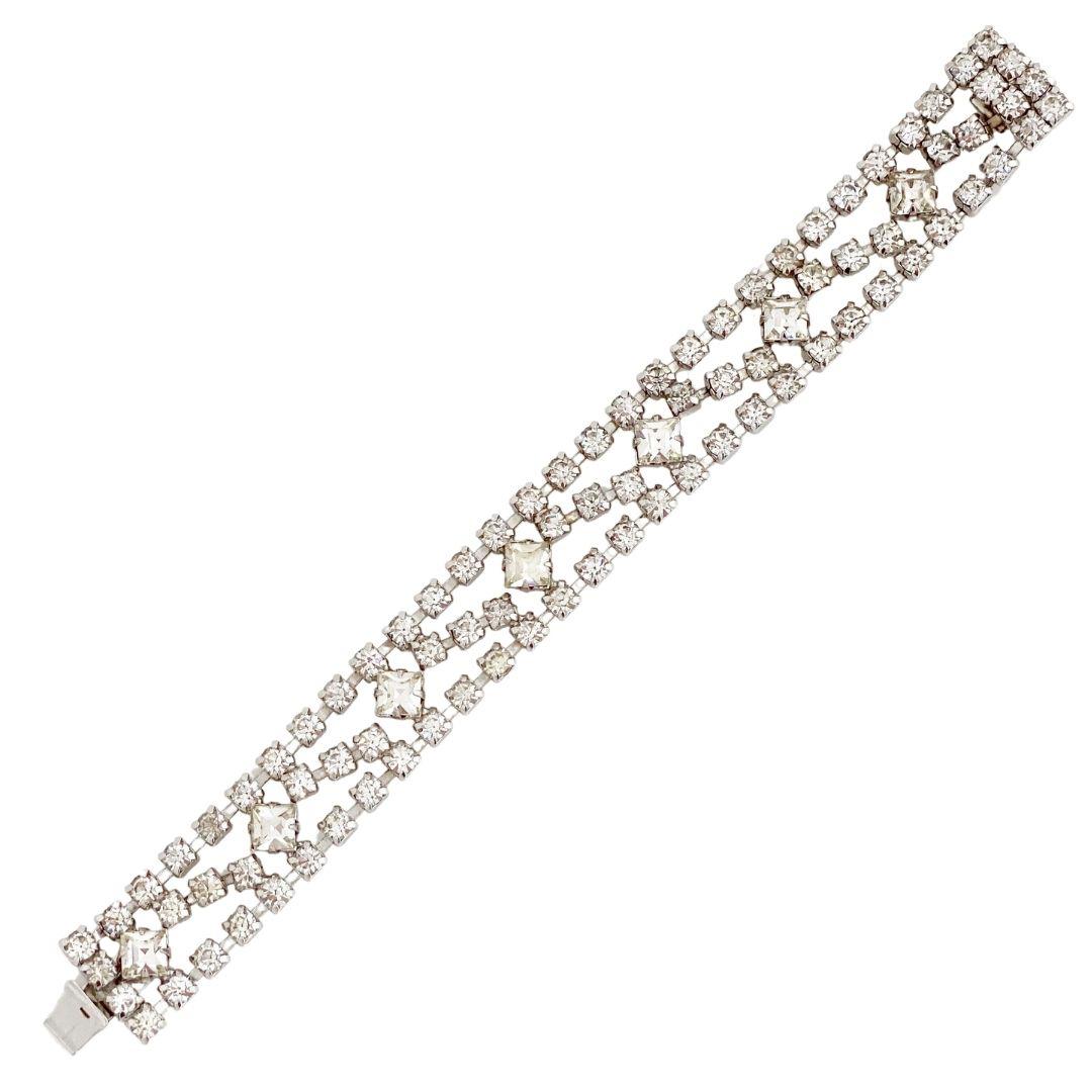 Square Cut Crystal Rhinestone Cocktail Bracelet By Warner, 1950s For Sale