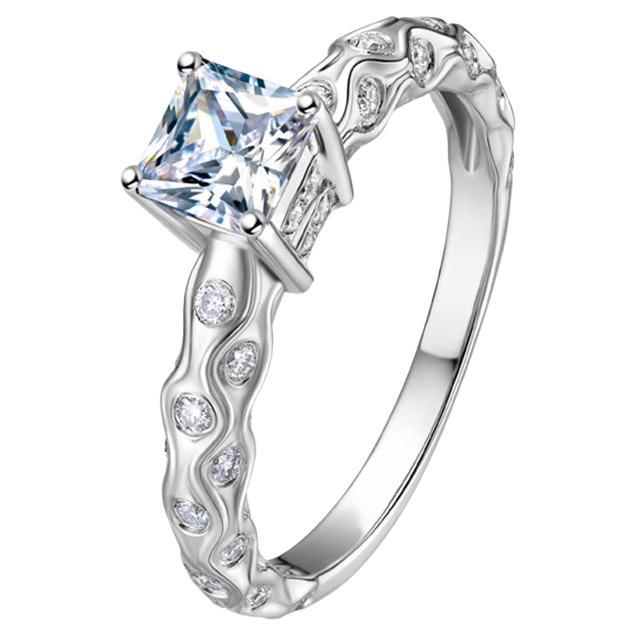 Square-Cut Cubic Zirconia Sterling Silver Spring Willow Ring - Size K1/2 (~5.25) For Sale