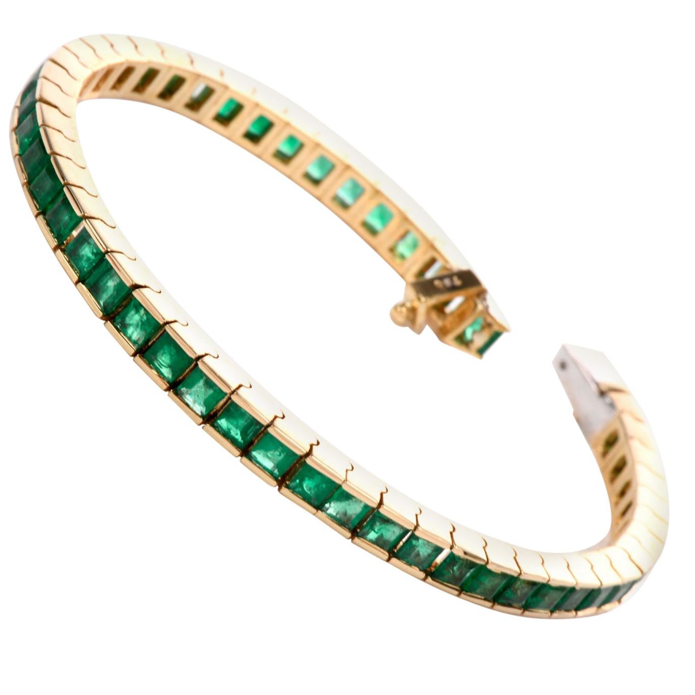 Square Cut Emerald 18 Karat Tennis Line Bracelet