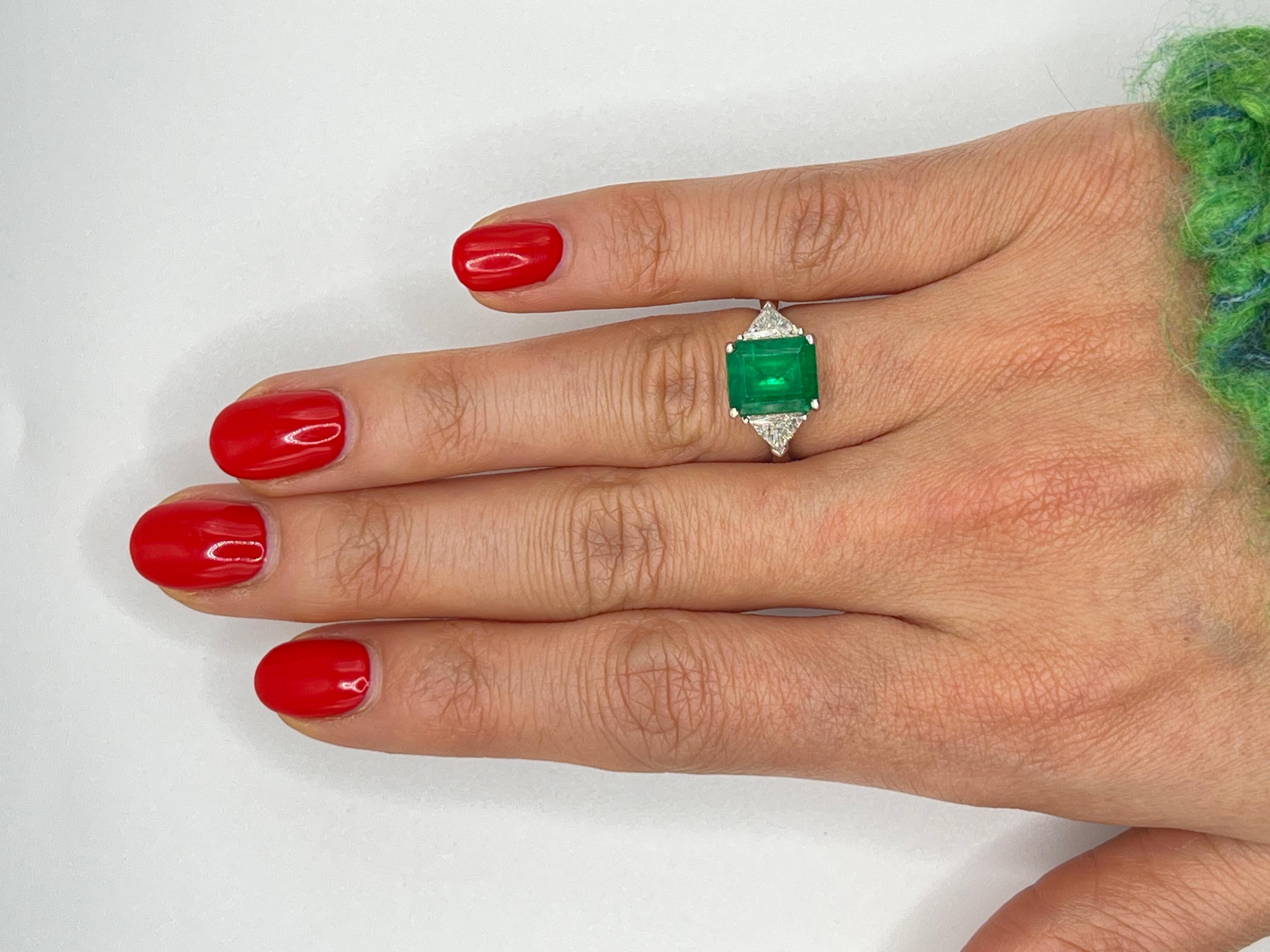 Emerald Cut Square Cut Emerald and Diamond Ring Gold For Sale