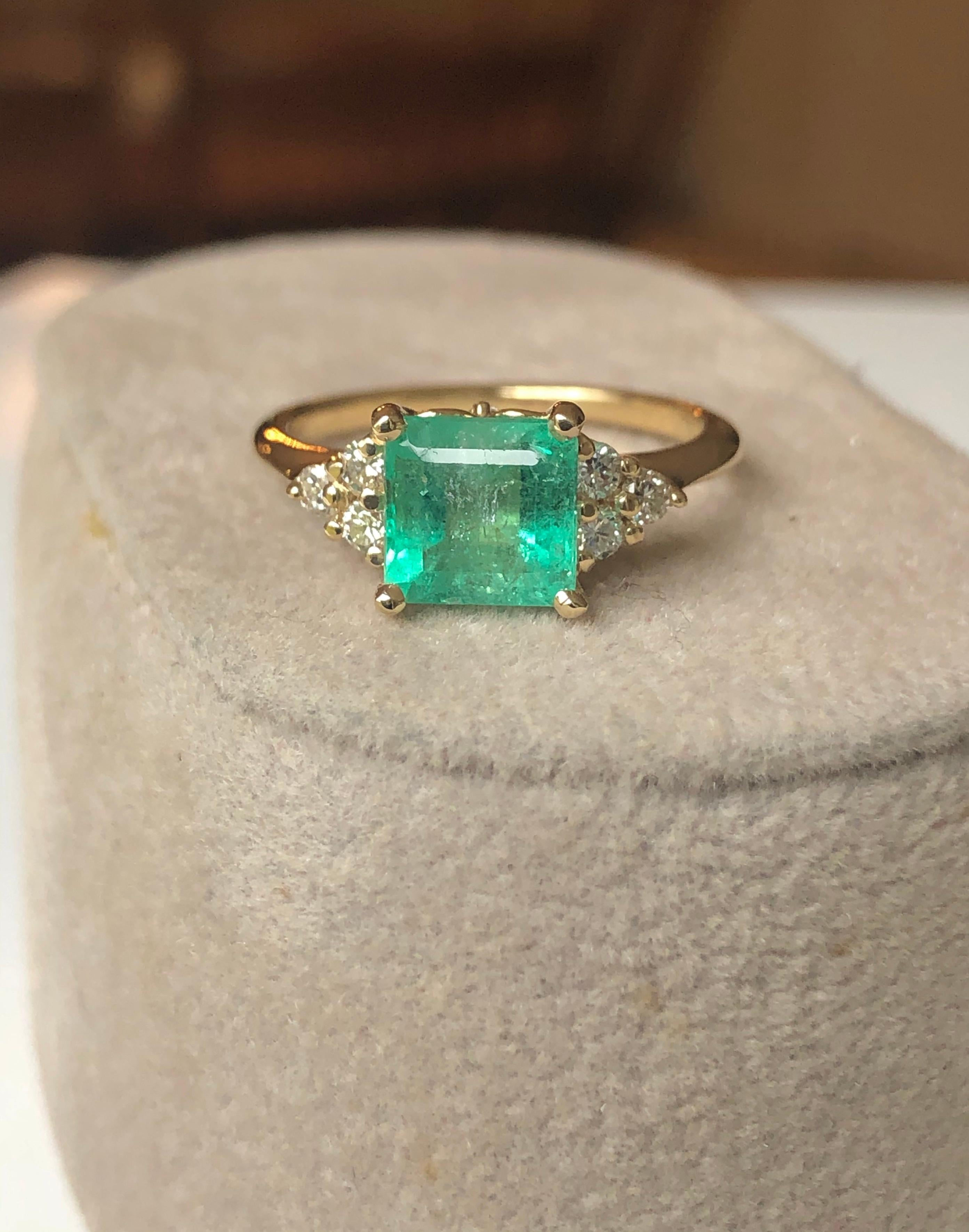 Square Cut Emerald and Diamond Ring Gold at 1stDibs | square emerald ...