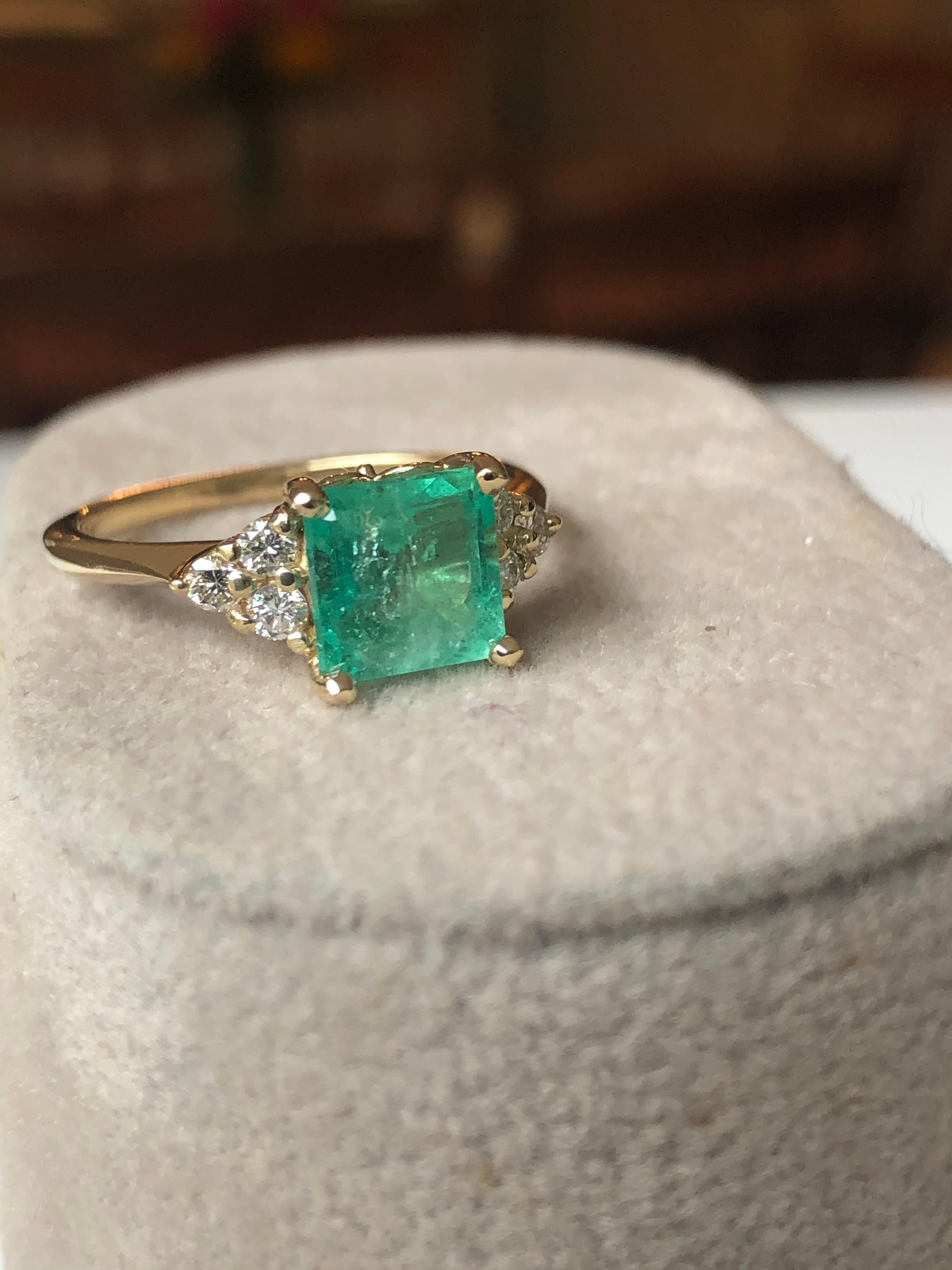 Emerald Cut Square Cut Emerald and Diamond Ring Gold