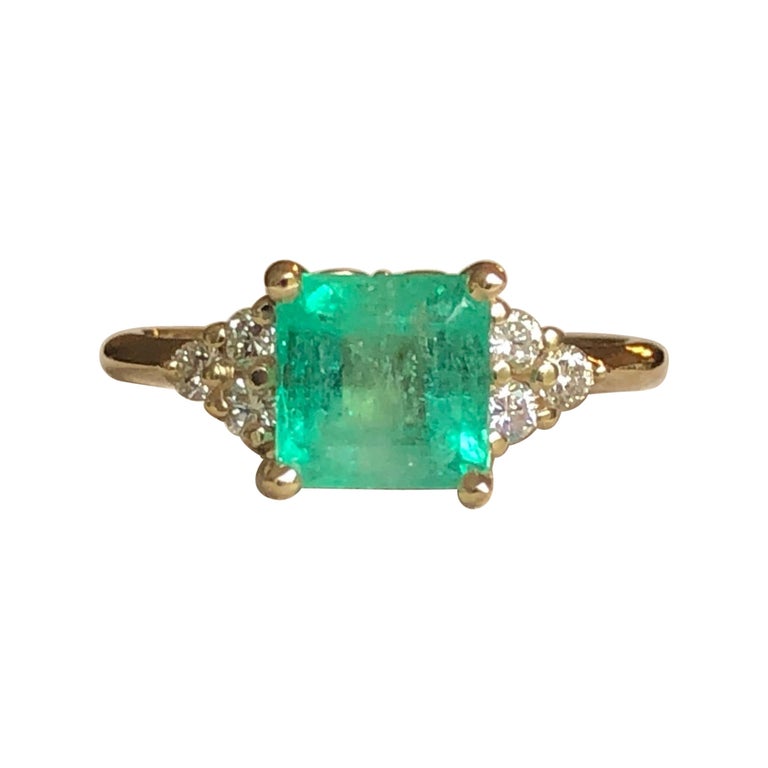 Square Cut Emerald and Diamond Ring Gold at 1stDibs | square cut emerald  ring, square emerald ring, emerald square ring