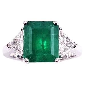 Square Cut Emerald and Diamond Ring Gold For Sale