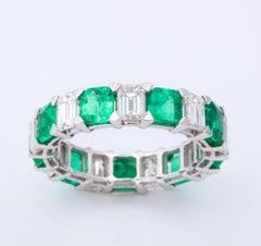 Square Cut Emerald and Rectangular Cut Diamond Eternity Band