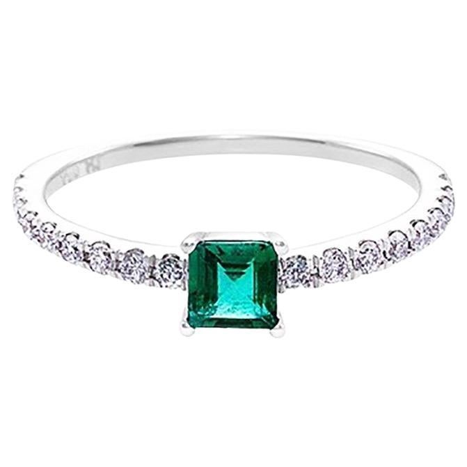 For Sale:  Square Cut Emerald and Round Brilliant Diamond Engagement Ring in 14K White Gold
