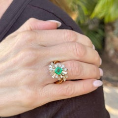 Square-Cut Emerald Diamond 18 Karat Yellow Gold Vintage Cocktail Ring