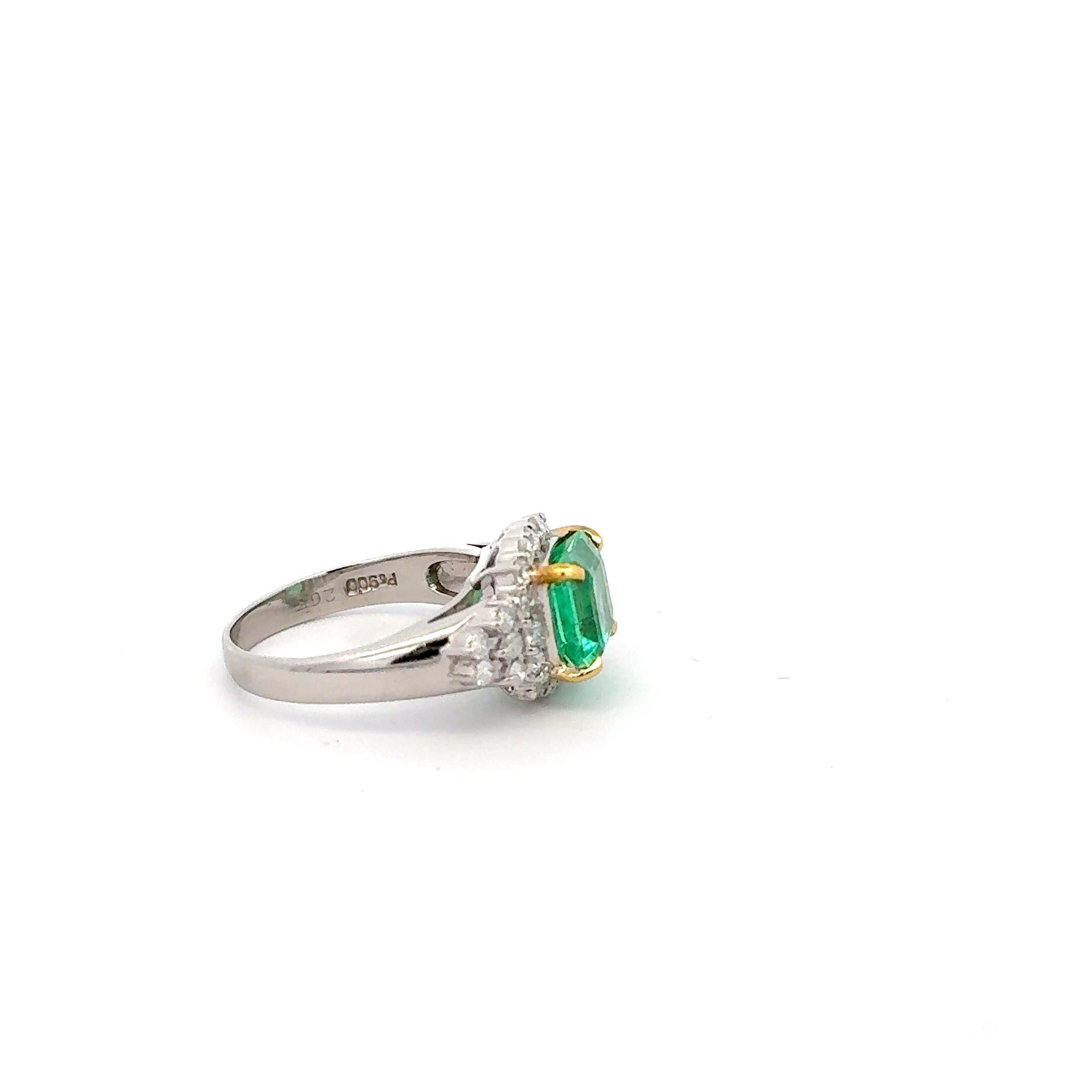 Women's Square Cut Emerald & Diamond Ring Platinum For Sale