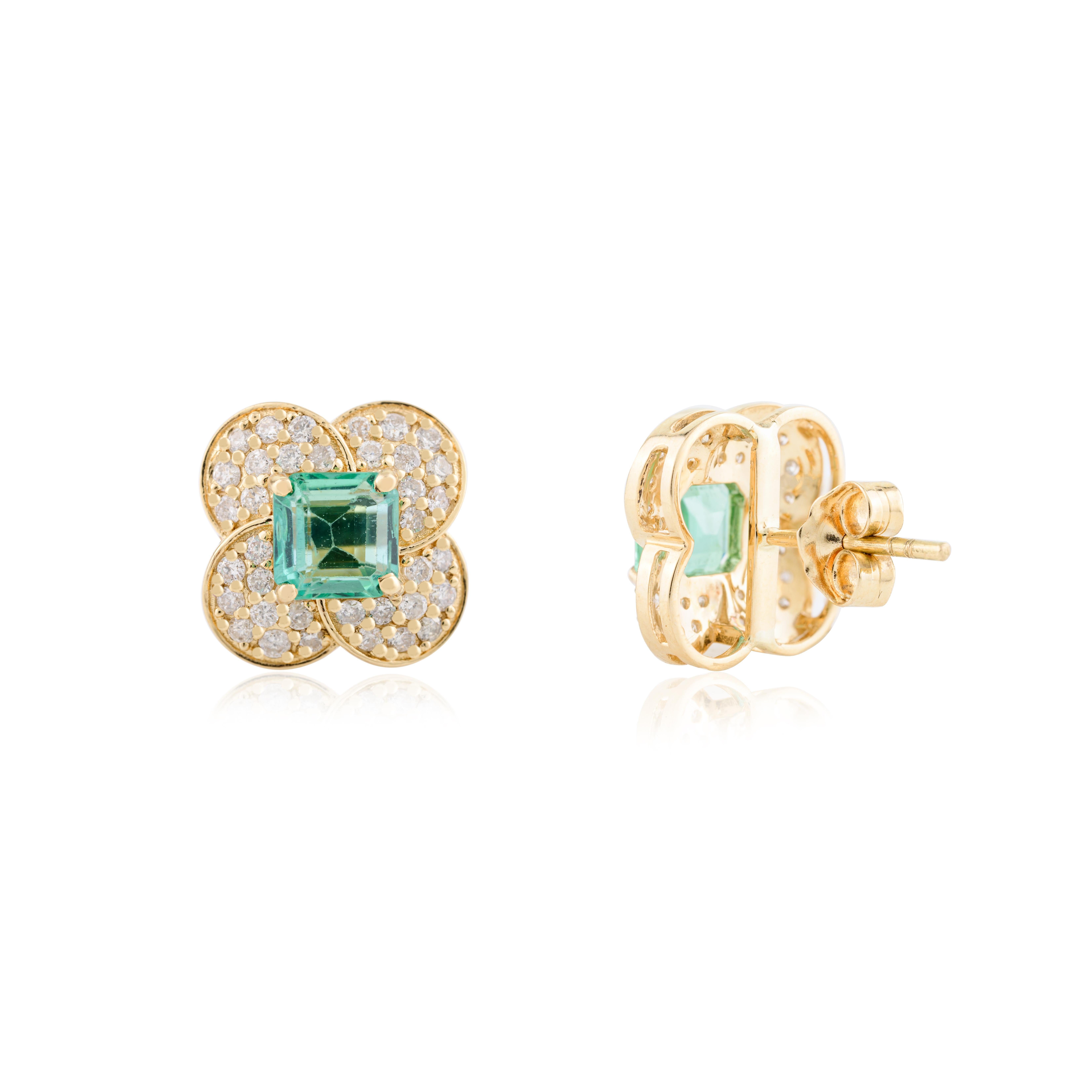 Boucles d'oreilles en or jaune 18 carats avec émeraude et diamant pour mariage Neuf - En vente à New York, NY