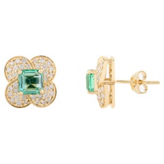 Orecchini con diamante smeraldo taglio quadrato in oro giallo massiccio 18k per il matrimonio