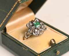Vintage Emerald White Gold Ring. 0.60ct Square Cut Emerald Diamond Ring 18K Gold