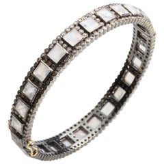 Square Cut Faceted Moonstone Bracelet Bordered with Diamonds Square Cut Faceted Moonstone Bracelet Bordered with Diamonds