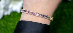 Square Cut Multicolor Sapphires Rainbow Bracelet Diamond Setting 8.9 Carats 18K