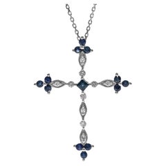 Square-Cut, Round-Cut Blue Sapphire Diamond Accents 14K White Gold Pendant