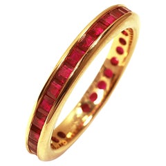 Square Cut Ruby Eternity Band 2.5 Millimeter Wide Yellow Gold Two Bands Square Cut Ruby Eternity Band 2.5 Millimeter Wide Yellow Gold Two Bands