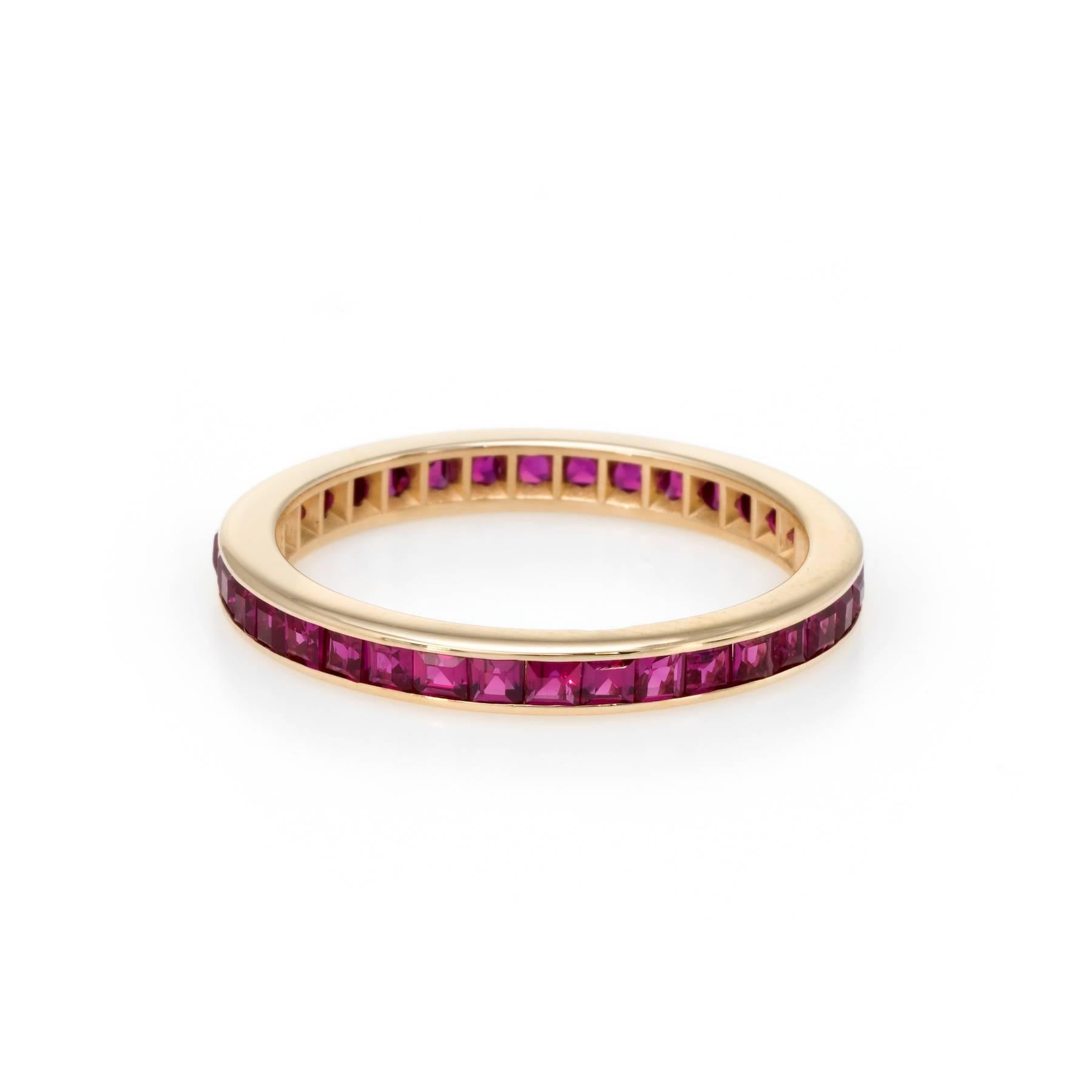 Square Cut Ruby Eternity Ring Vintage 14 Karat Yellow Gold In Excellent Condition In Torrance, CA