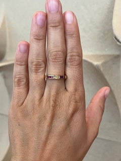 Square Cut Ruby & Round Diamond 18K Yellow Gold Arched Wedding Band