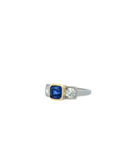 Square-cut Sapphire & Diamonds Two-Tone Ring