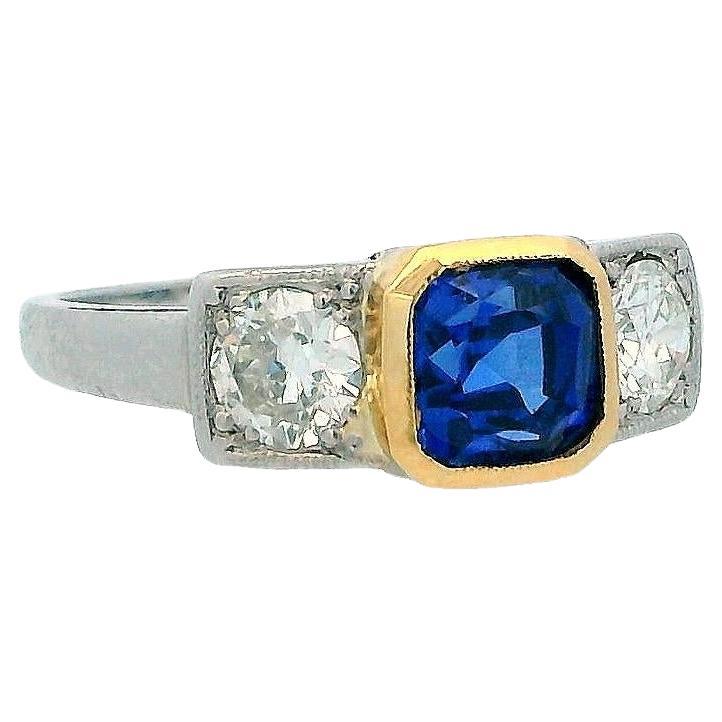 Square-cut Sapphire & Diamonds Two-Tone Ring
