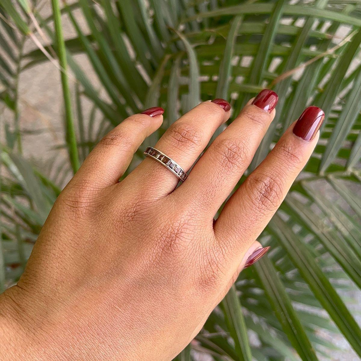 For Sale:  Square Cut Smoky Quartz Birthstone Half Eternity Band for Mom Ring in 925 Silver 4