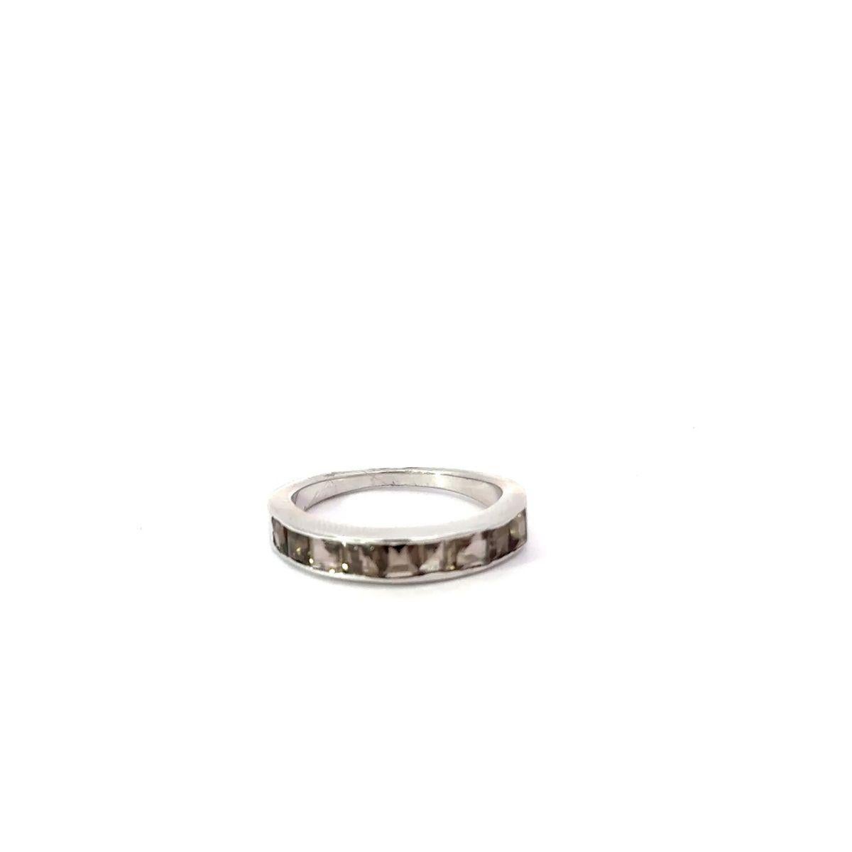 For Sale:  Square Cut Smoky Quartz Birthstone Half Eternity Band for Mom Ring in 925 Silver 8