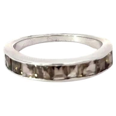 For Sale:  Square Cut Smoky Quartz Birthstone Half Eternity Band for Mom Ring in 925 Silver