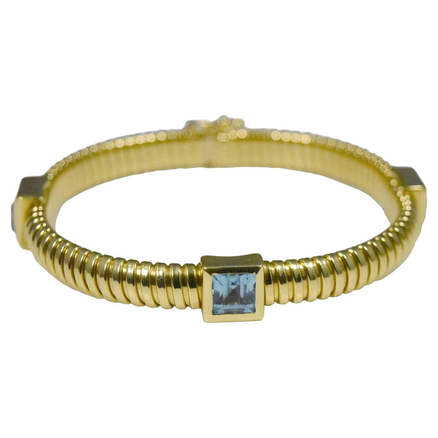 Square Cut Topaz 18k Yellow Gold Flexible Bracelet