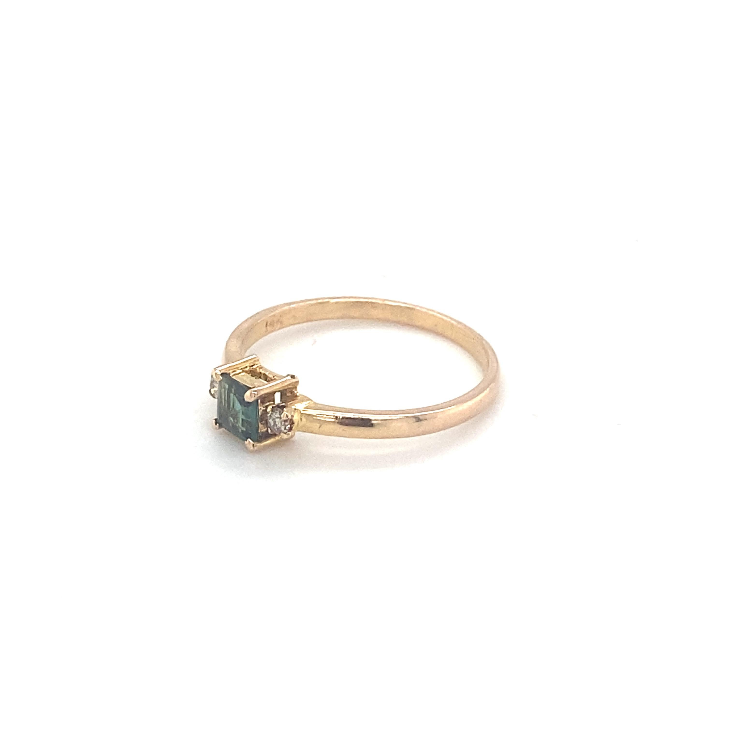 Square Cut Tourmaline Diamond Yellow Gold Ring For Sale 8