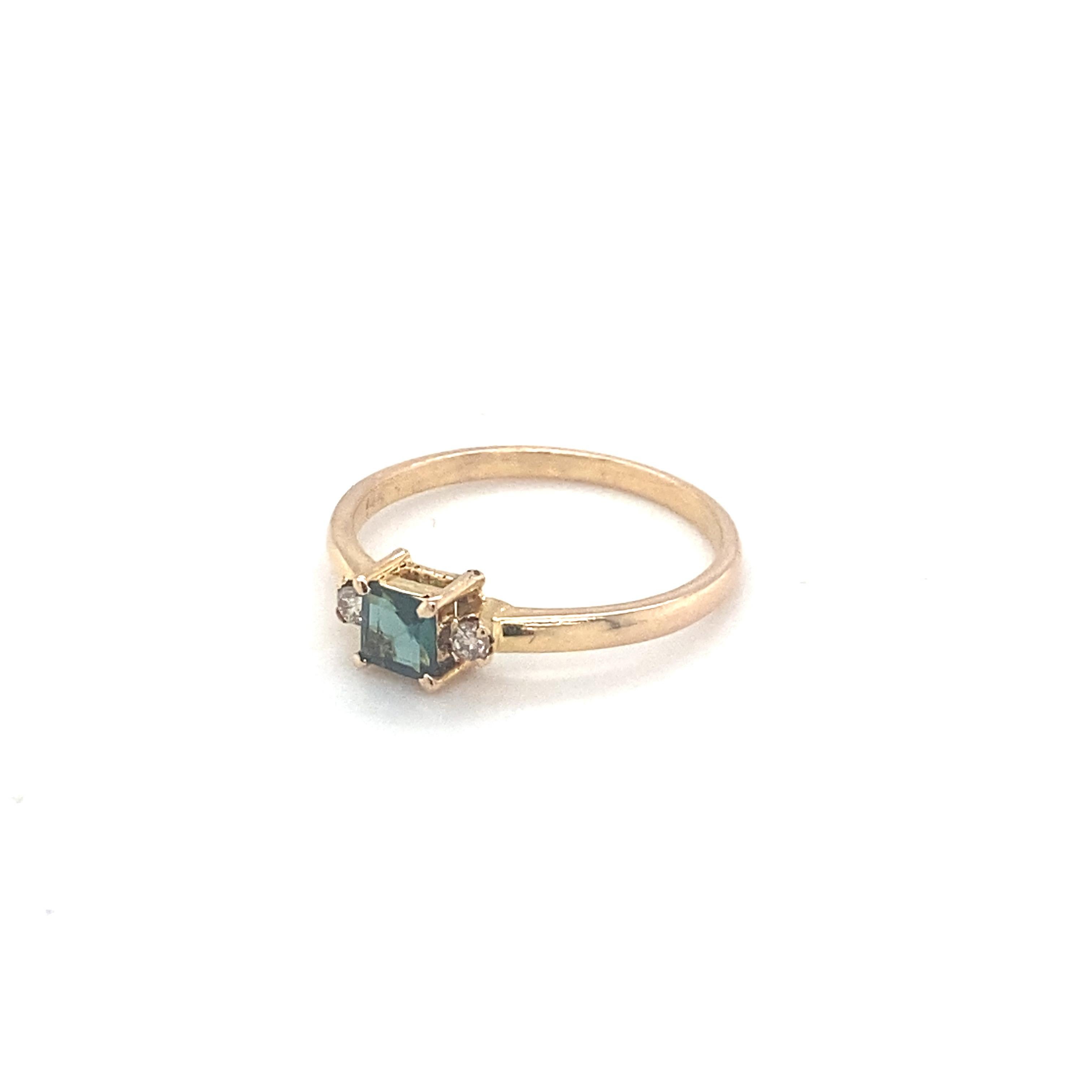 Square Cut Tourmaline Diamond Yellow Gold Ring For Sale 9
